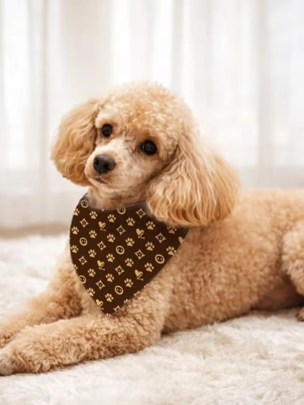Brown Patterned Dog Bandana - Stylish Puppy Accessory